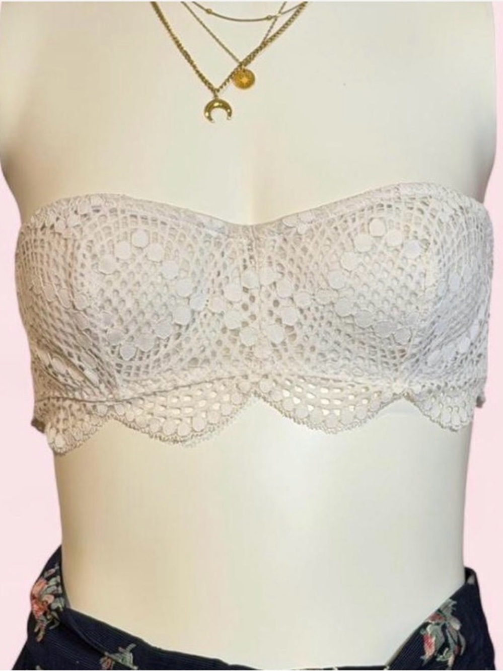 Victoria’s Secret Lace Bandeau Strapless Bra Sage Green Crochet Coquette S C75